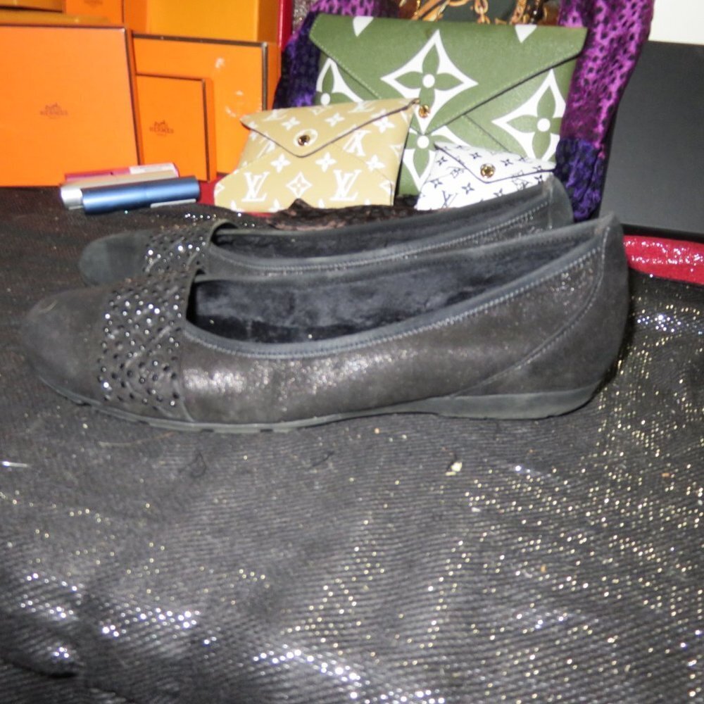 Gabor Hovercraft Portugal suede leather Ballerina Flat Driving Loafer 8.5 Black